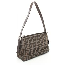 Fendi-Fendi Zucca Canvas Leather Shoulder Bag-Brown