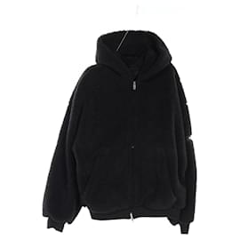 Balenciaga-Balenciaga Zip-Up Boa Hoodie Jacket Black-Black