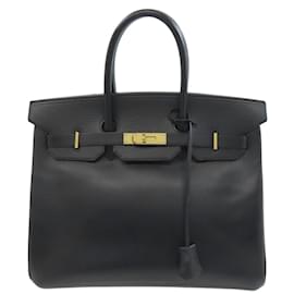 Hermès-Hermes Birkin 35 Handbag in Black Ardennes Leather-Black