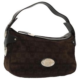 BALLY Shoulder Bag Suede Leather Brown Silver Auth ti2290 Brown Silvery