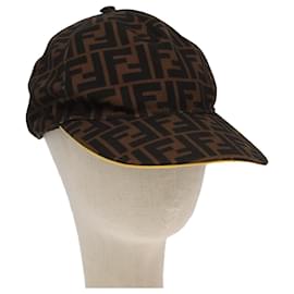 Fendi-FENDI Zucca Canvas Cap Black Brown Auth 101287-Brown,Black