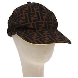 Boné de lona Zucca FENDI preto e marrom Auth 101287 Marrom Preto