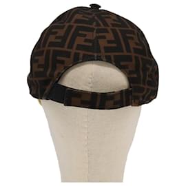 Fendi-FENDI Zucca Canvas Cap Black Brown Auth 101287-Brown,Black