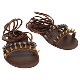 Gucci-GUCCI Sandals Wood Metal 6 1/2 Brown Gold Silver 563515 Auth bs19479-Brown,Silvery,Golden