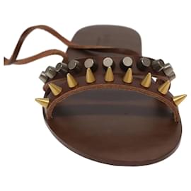 Gucci-GUCCI Sandals Wood Metal 6 1/2 Brown Gold Silver 563515 Auth bs19479-Brown,Silvery,Golden