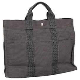 Hermès-HERMES Sac Tote Her Line MM Toile Gris Argent Auth bs20269-Marron,Argenté