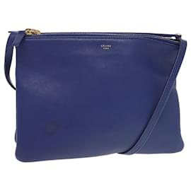 Céline-CELINE Trio Shoulder Bag Leather Blue Gold Auth ki5102-Blue,Golden