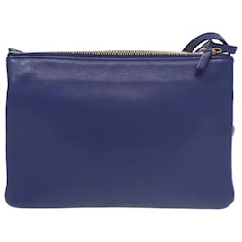 Céline-CELINE Trio Shoulder Bag Leather Blue Gold Auth ki5102-Blue,Golden