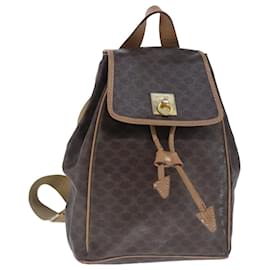 Céline-CELINE Macadam Canvas Backpack PVC Leather Brown Gold Auth 102153-Brown,Golden