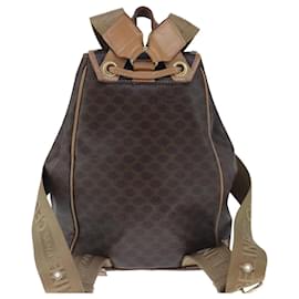 Céline-CELINE Macadam Canvas Backpack PVC Leather Brown Gold Auth 102153-Brown,Golden