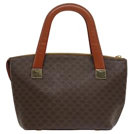 Céline-CELINE Macadam Canvas Hand Bag PVC Leather 2way Brown Gold Auth 102157-Brown,Golden
