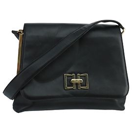 Bolsa de ombro Salvatore Ferragamo em couro preto e dourado Auth am7272 Preto Dourado