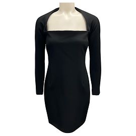 Donna Karan Signature Black Square Neck Techno Mini Dress Black