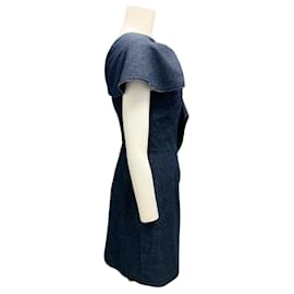 Fendi-Robe en laine asymétrique froncée bleu foncé Fendi-Bleu