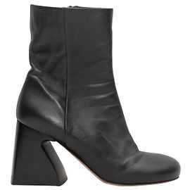Black Sergio Rossi Square-Toe Heeled Ankle Boots Size 39 Black