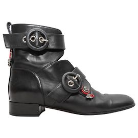 Botas de tornozelo recortadas com fivela adornada Christian Dior pretas tamanho 38,5 Preto