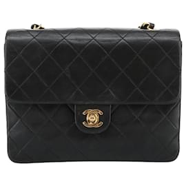 Chanel-CHANEL Mini Matelassé Sac à Bandoulière Chaîne Cuir d'Agneau Noir Or CC Auth 103354-Noir,Doré