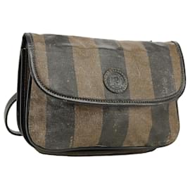 Fendi-Sac à épaule FENDI en toile Pecan enduite en toile marron Auth ti2352-Marron