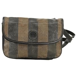 Fendi-Sac à épaule FENDI en toile Pecan enduite en toile marron Auth ti2352-Marron