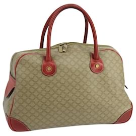 Céline-CELINE Macadam Canvas Hand Bag Beige Gold Red Auth 105242-Red,Beige,Golden