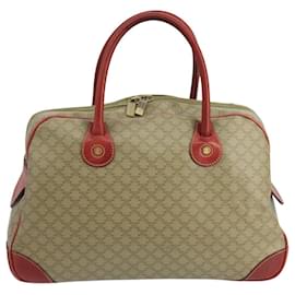 Céline-CELINE Macadam Canvas Hand Bag Beige Gold Red Auth 105242-Red,Beige,Golden