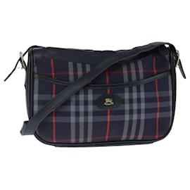 Autre Marque-Burberrys Nova Check Shoulder Bag Canvas Navy Auth 103768-Navy blue