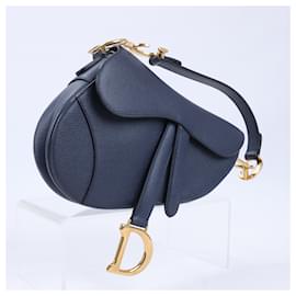 Dior-Christian Dior Saddle Mini Bag Leather Handbag in Navy Blue-Blue