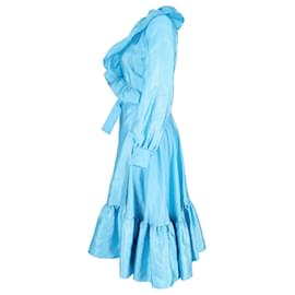 Autre Marque-Stine Goya Steffi Ruffle Trim Wrap Dress in Light Blue Polyester-Blue,Light blue