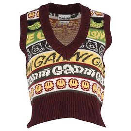 Chaleco de lana reciclada multicolor con cara sonriente Ganni Otro