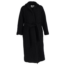 Ganni Long Boucle Coat in Black Wool Black