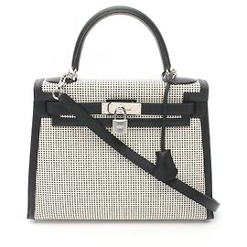 Hermès Hermes Kelly 28 Handbag Toile Quadrille White