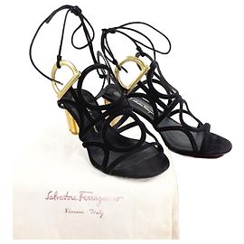 Salvatore Ferragamo Suede VINCI 55 Flower Heel Sandals Other