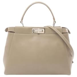 Fendi-Fendi Peekaboo Leather Handbag 8BN226-Beige