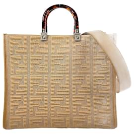 Fendi-Fendi Sunshine Medium Nylon Leather Tote-Brown