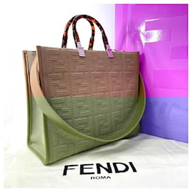 Fendi-Fendi Sunshine Medium Nylon Leather Tote-Brown