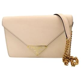 Prada-Prada Saffiano Leather Chain Shoulder Bag 1BD318-White