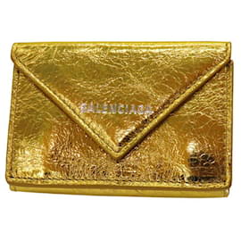 Balenciaga-Balenciaga Lambskin Mini Wallet Gold-Golden