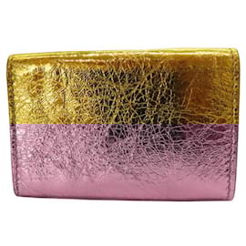 Balenciaga-Balenciaga Lambskin Mini Wallet Gold-Golden
