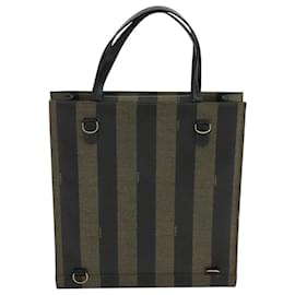 Fendi-Sac à main en toile Pecan FENDI marron noir Auth 104612-Marron,Noir