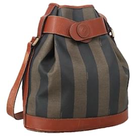 Fendi-Sac à épaule en toile Pecan FENDI marron noir Auth th5497-Marron,Noir