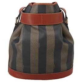 Fendi-Sac à épaule en toile Pecan FENDI marron noir Auth th5497-Marron,Noir