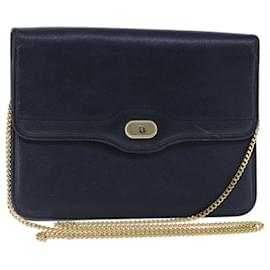 Christian Dior-Christian Dior Chain Shoulder Bag Leather Navy Gold Auth yk16101-Golden,Navy blue