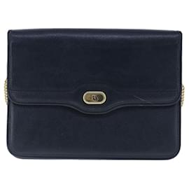 Christian Dior-Christian Dior Chain Shoulder Bag Leather Navy Gold Auth yk16101-Golden,Navy blue