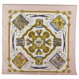 Hermès-HERMES Carre 90 Scarf Silk ""LES TAMBOURS"" Pink Auth 103663-Pink