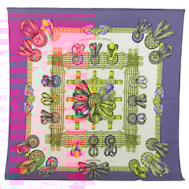 Hermès-HERMES Carre 90 Scarf ""LES RUBANS DU CHEVAL"" Silk Pink Auth 102322-Pink