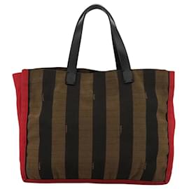 Fendi-FENDI Pecan Canvas Tote Bag Brown Black gold 8BH252 Auth hk1662-Brown,Black,Golden
