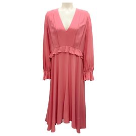 Abito midi in seta rosa blush con volant e maniche lunghe di Paul Smith Rosa