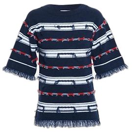Barrie Pulli in Trikolore 100% Kaschmir - Kimonoärmel T.S Rot Aus weiß Marineblau