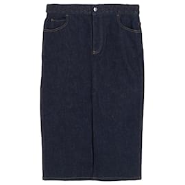 Chloé-Chloé Braided-Waist Slit-Hem Denim Skirt in Blue Cotton-Blue