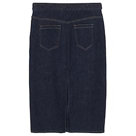Chloé-Chloé Braided-Waist Slit-Hem Denim Skirt in Blue Cotton-Blue